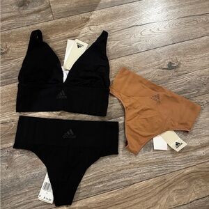 adidas Black Bralette with Black and Rust thongs Briefs